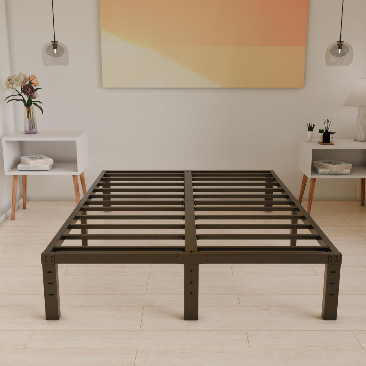 HOBINCHE 10 Inch Queen Size Bed Frame - No Box Spring Needed Heavy Duty Metal Platform Mattress Foundation with Steel Slats, Non-Slip Noise Free Easy Assembly Black Bedframes HOBINCHE