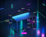 MOTPK Gaming Desk with Led Lights & Power Outlet, 40 Inch Small Gaming Computer Desk with Shelves, Reversible Gamer Desk Table with Adjustable Monitor Stand & Headphone Hook, Carbon Fiber Texture MOTPK