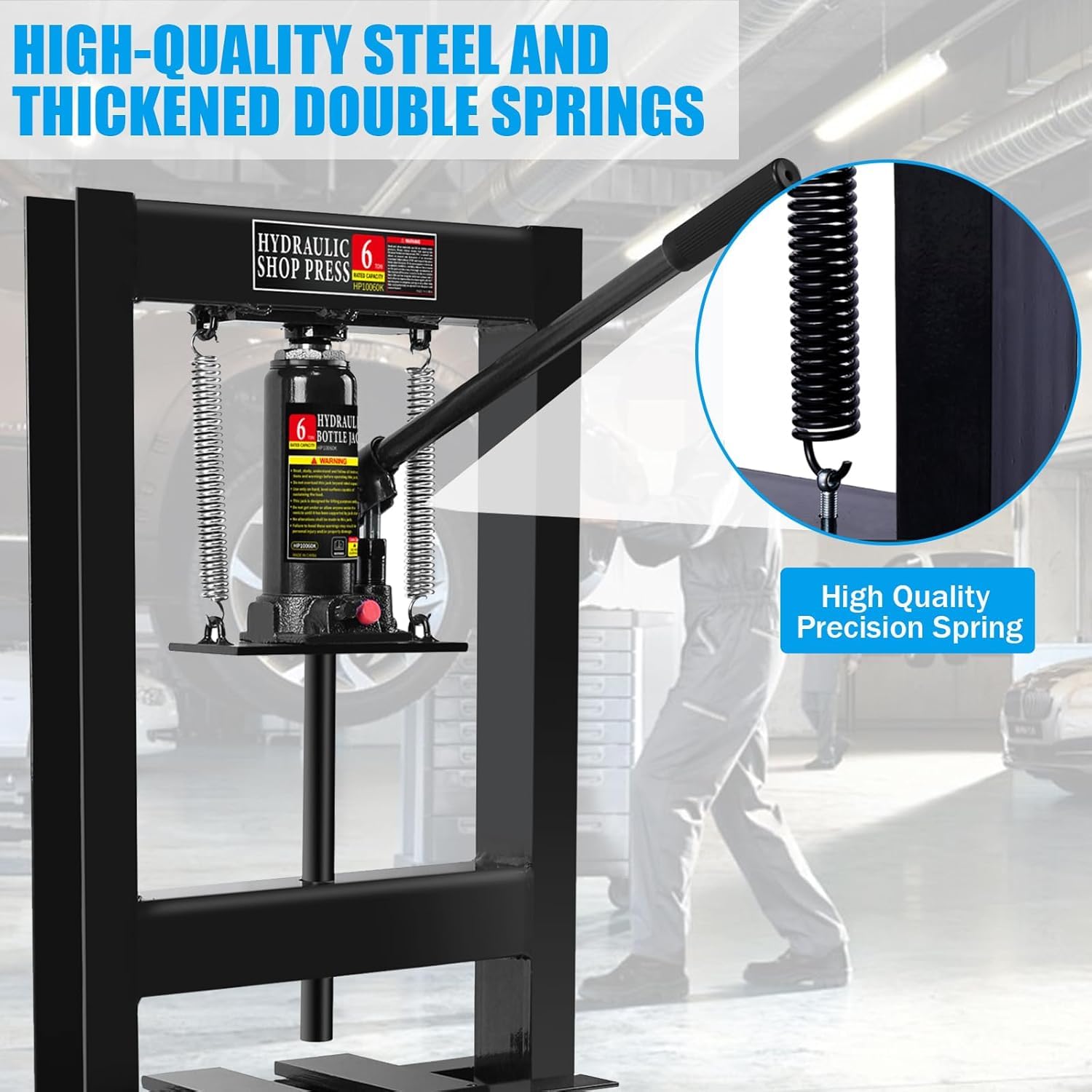 SPOWAY 6 Ton Hydraulic Shop Press, H-Frame Floor Mount Hydraulic Press with Press Plates Adjustable Working Table Height, 6 Ton Shop Press for Car Repair and Garage, Black - WoodArtSupply