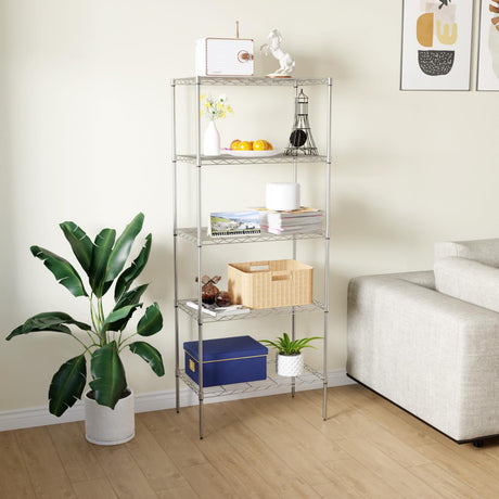 5 Tier Layer Rack Metal Shelf Commercial Storage Shelves for Storage Heavy Duty Metal Storage Shelves Durable and Versatile Storage Solution for Restaurant Garage Pantry Bathroom Office Kitchen PayLessHere