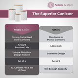 Pebble & Stem White Metal Canisters Sets for the Kitchen Counter, Kitchen Canisters Set of 4, Airtight Lids,Sugar and Flour Containers for Countertop, Coffee and Tea Storage, Farmhouse Decor Pebble & Stem