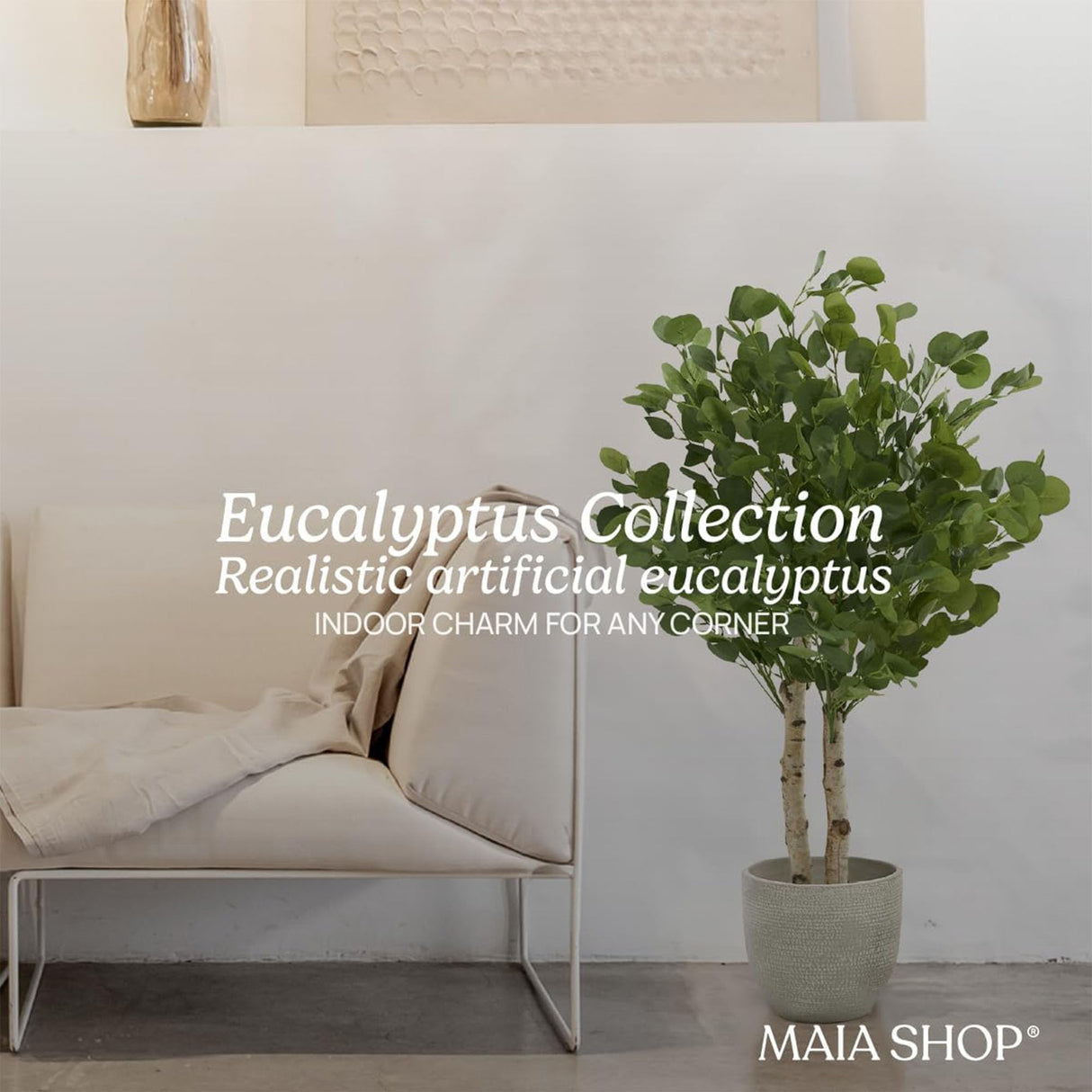 Maia Shop 3.5ft Artificial Eucalyptus Tree, Fake Plants for Home Decor, Natural Wood Trunk Maia Shop