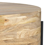 SIMPLIHOME Rayburn Drum Coffee Table - 38 inch Wide Solid Mango Wood Round Living Room Table in Natural, Modern Industrial Center Table for Family Room with Black Metal Legs and Large Surface SIMPLIHOME