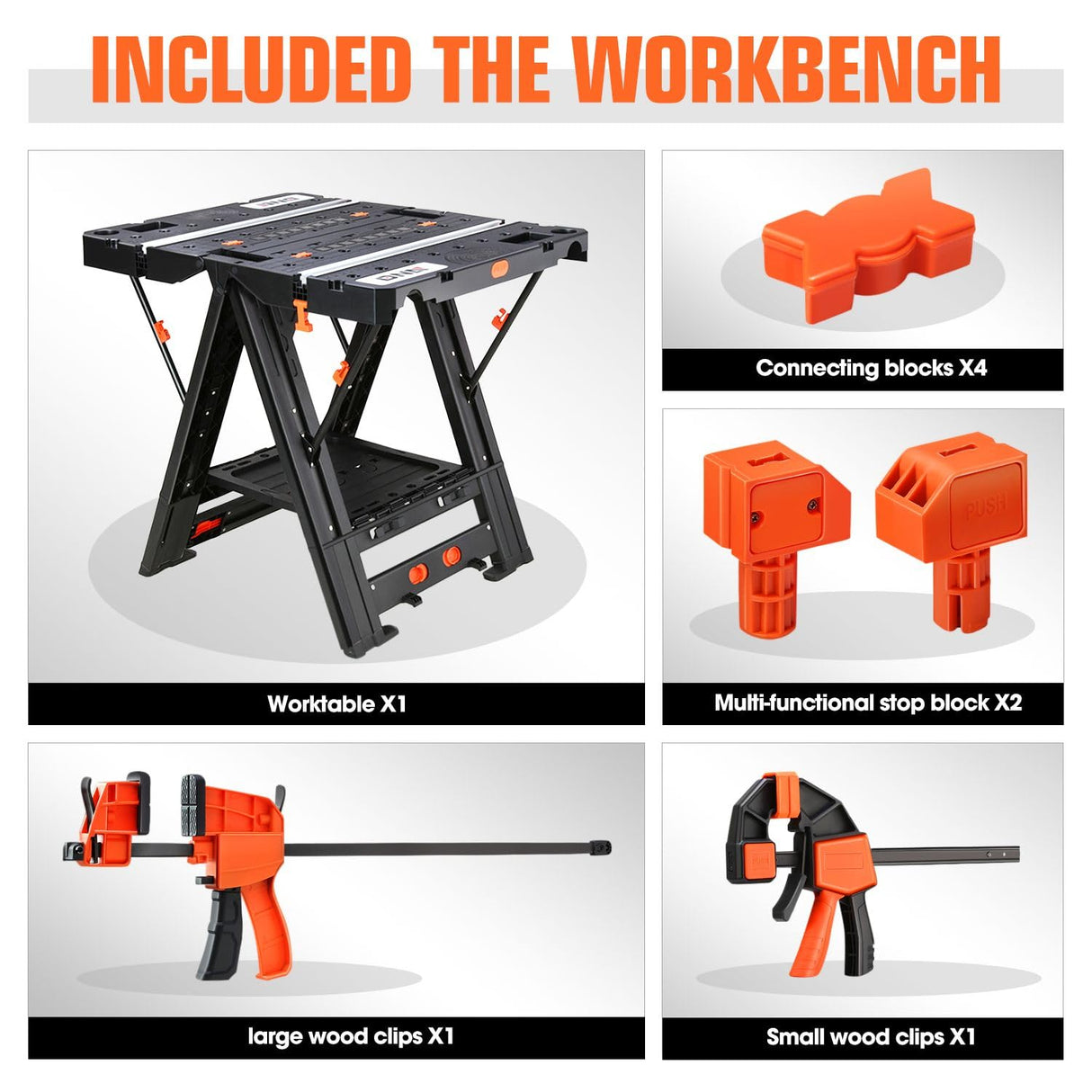 DNA MOTORING 2 in 1 Portable Workbench, Heavy-Duty Load Capacity Folding Table & Sawhorse, 31" Lx 25" W Lightweight Design Folding Work Table, w/ 2pcs Clamps, TOOLS-00712 DNA MOTORING