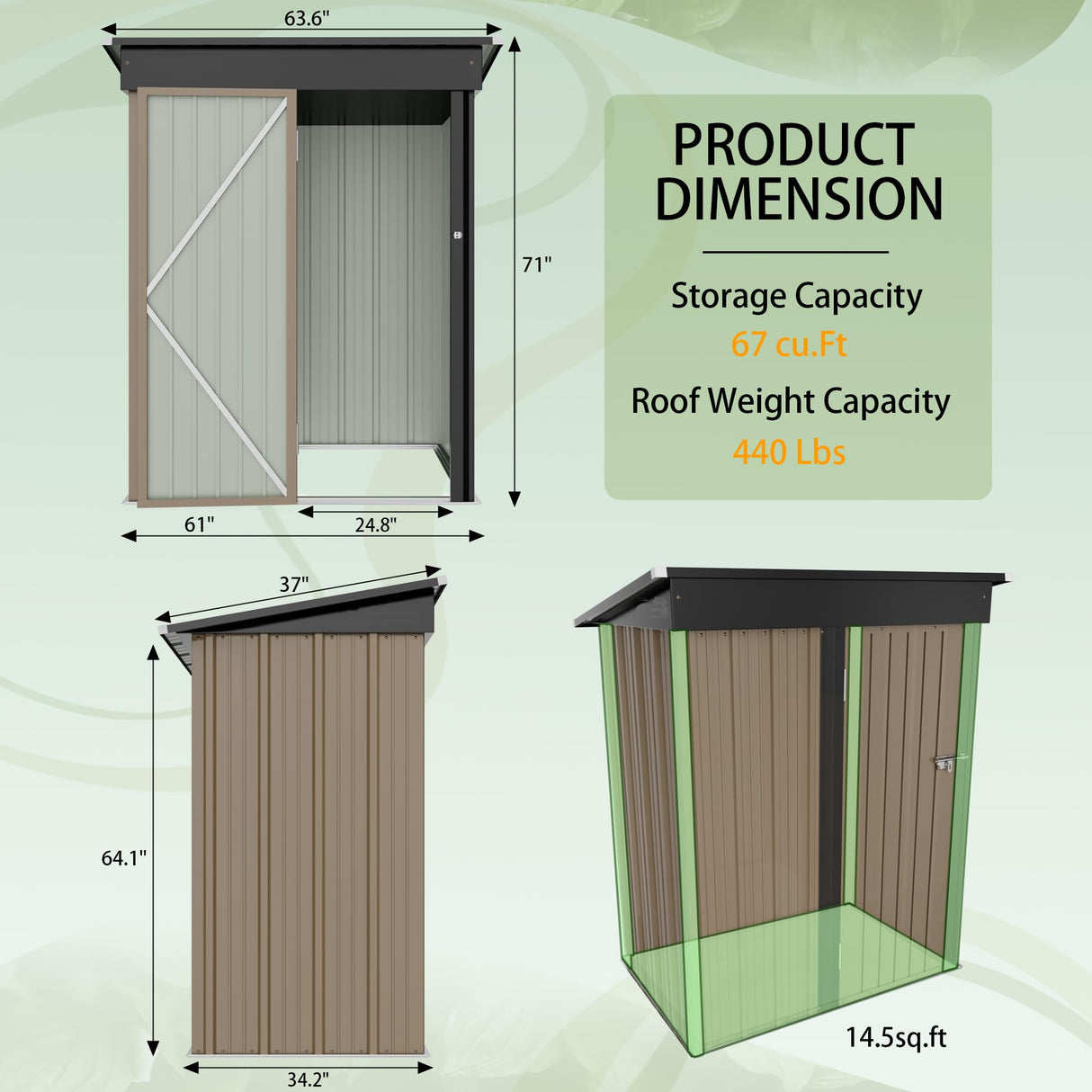 GUNJI 5 x 3 FT Shed Outdoor Storage Shed Metal Garden Shed with Lockable Door Outside Waterproof Tool Shed for Backyard, Patio, Lawn (Brown) GUNJI