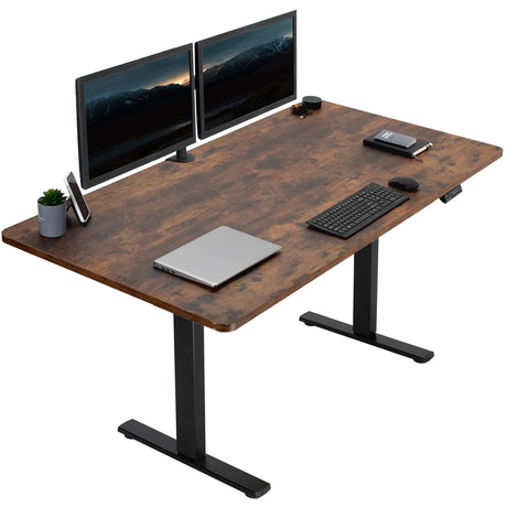 VIVO Electric Height Adjustable 71 x 36 inch Memory Stand Up Desk, Extra Deep Rustic Vintage Brown Table Top, Black Frame, Standing Workstation with VIVO