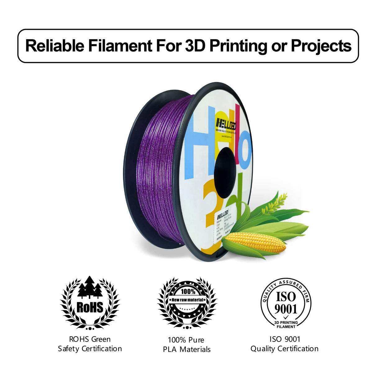 HELLO3D Purple Glitter PLA Filament 1.75mm, 3D Printing Sparkly Shining PLA Filament 1KG/Spool, Starry Sky Flash Surface, Dimensional Accuracy +/- 0.05 mm, Compatible with Most FDM 3D Printers/Pens HELLO3D
