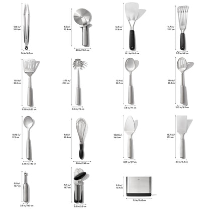 OXO Steel Piece Utensil Set, 15 PC, Stainless Steel