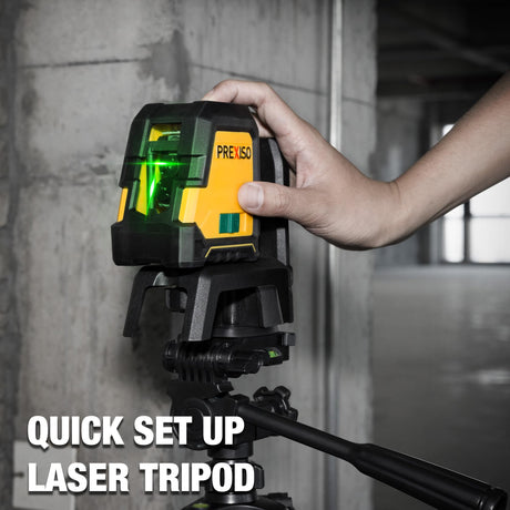 PREXISO Laser Level with Tripod - 100Ft Rechargeable Dual Modules Line Laser, Self Leveling Wide Angle Cross Leveler Tool for Construction, Floor Tile Renovation with Magnetic Base, Target Plate, Bag Prexiso