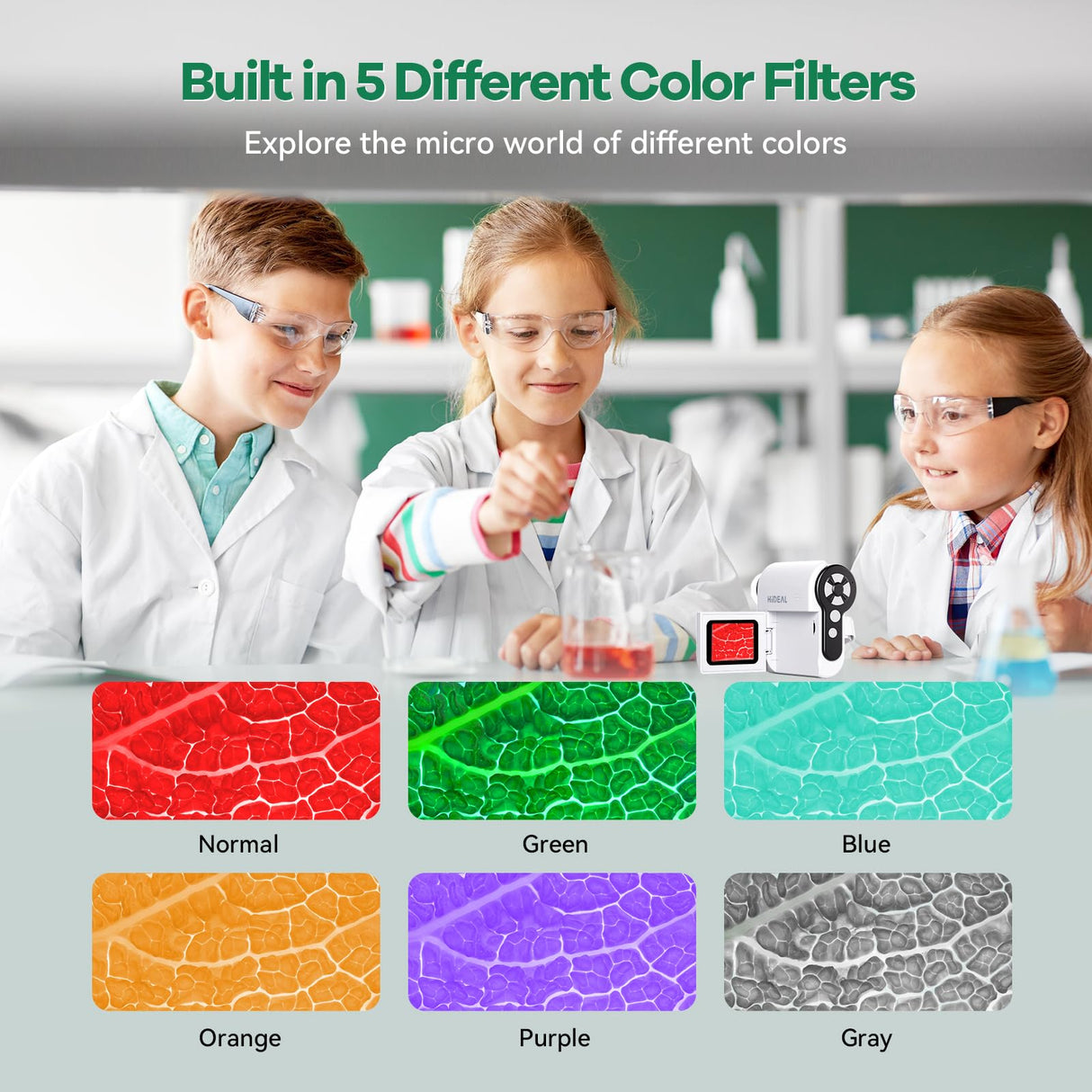 Hideal HP20 IPS Microscope for Kids: [3-in-1] [Easy and Fun] 2" Portable Handheld Microscope Miniscope, Pocket Mini Scope Educational Science Kit, Christmas Birthday Gifts for Kids, 32GB, White Hideal