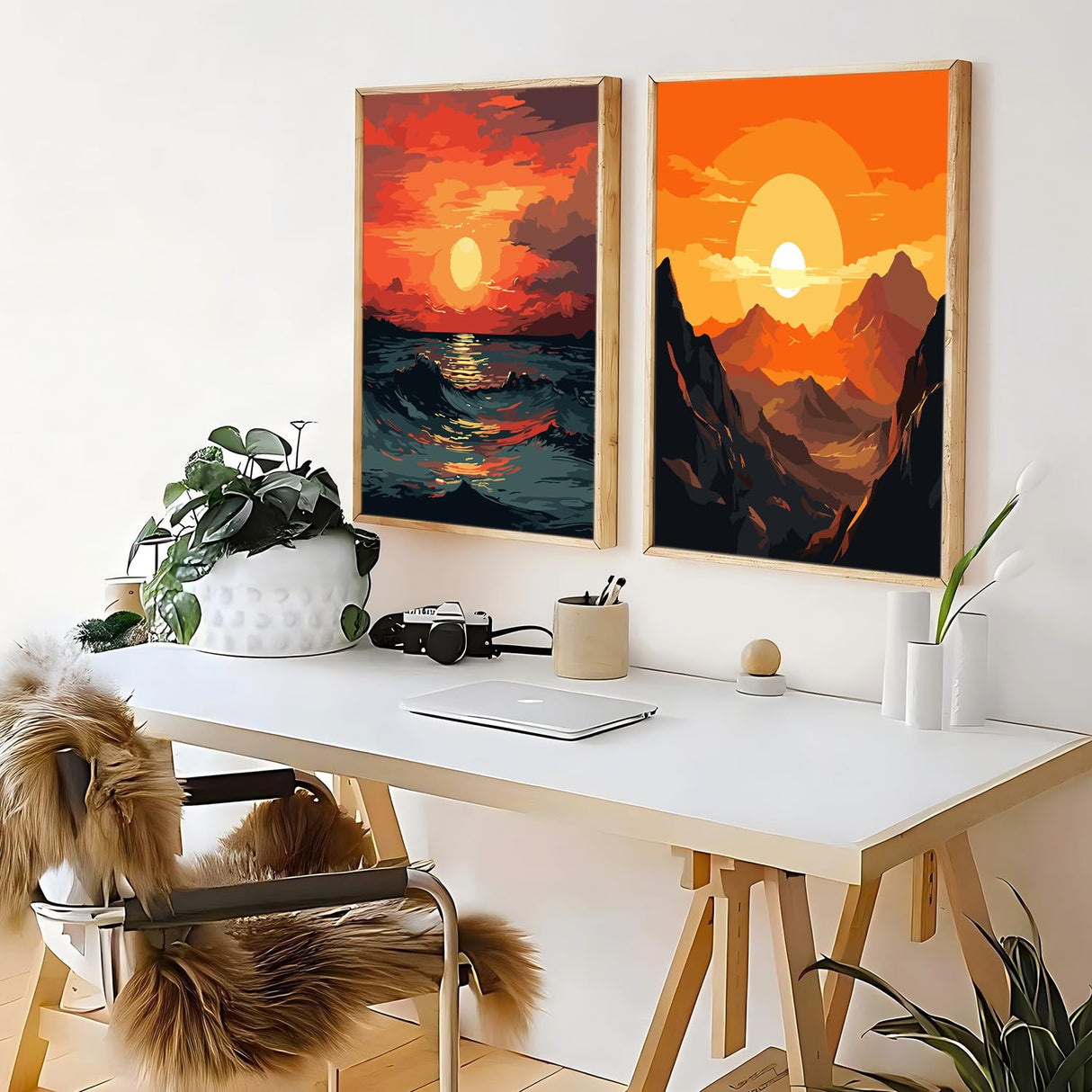 ZXQL 2 Pack Sunset Lake Mountains Paint by Numbers Kit for Adults Beginners, 16" W x 20 L Paint by Numbers for Adults Rolled up Canvas for Painting Home Decor Creative Wall Art with Nice Gift Box ZXQL
