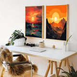 ZXQL 2 Pack Sunset Lake Mountains Paint by Numbers Kit for Adults Beginners, 16" W x 20 L Paint by Numbers for Adults Rolled up Canvas for Painting Home Decor Creative Wall Art with Nice Gift Box ZXQL