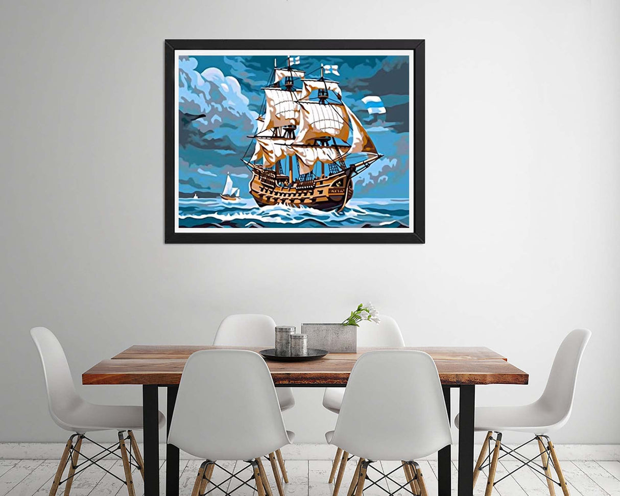 Paint by Numbers for Kids & Adults Landscape, DIY Oil Painting Sailing Ship Fishing Boat Ocean Pirate Sail Sea Acrylic Paint by Number Kits for Kids & Adults Beginner for Home Wall Decor 16x20 inch Diymood