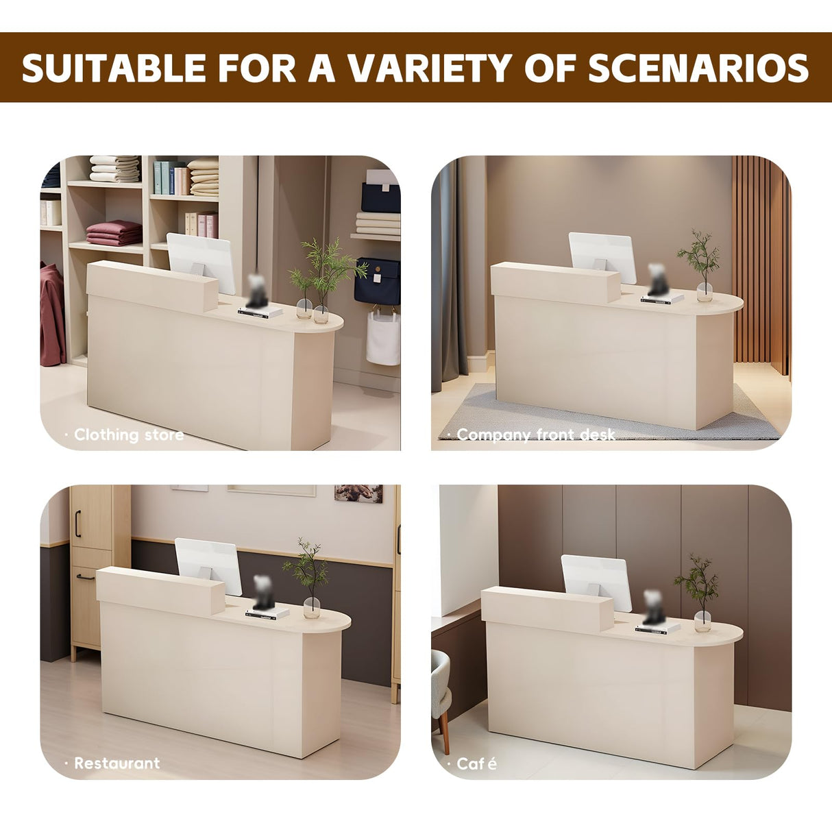 Reception Desk, Modern Front Desk with Lockable Drawer & Cabinet, Retail Counter Checkout Table, Computer Workstation for Lobby, Salon, Office OQTUHWM