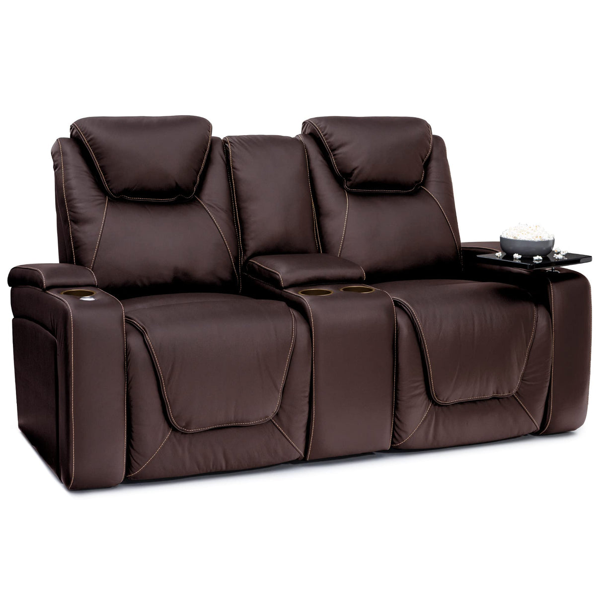 Seatcraft Concerto Heat & Massage, Italian Leather Loveseat w/Storage Console, Power Headrest, Power Recline, Brown Seatcraft