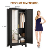 baoliwo Metal Armoire Wardrobe Closet Storage Cabinet with Mirror, 71'' Wardrobe Cabinet with Hanging Rod Metal Closet with 2 Adjustable Shelves for Bedroom, Laundry Room, Cloak Room baoliwo