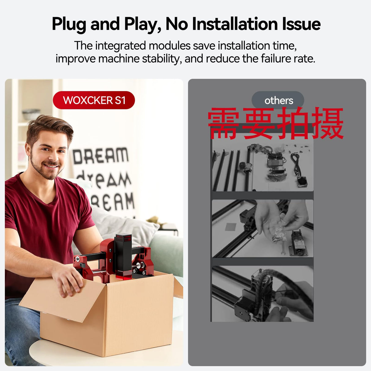 Mini Laser Engraving Machine, Woxcker S1 1.6W Portable Laser Engraver No Need Installation 130mm x 130mm Bed Size 0.05 Laser Spot for DIY, Pager, Wood, Acrylic, Leather, Leaf, Beginner-Friendly Woxcker