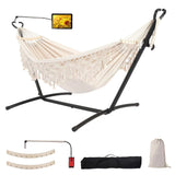 SXSEAGLE Double Hammock with Stand Upgraded Phone Holder Portable Heavy Duty Stainless Steel Indoor Outdoor Patio Yard Beach with Carrying Case （2022 Beige） SXSEAGLE