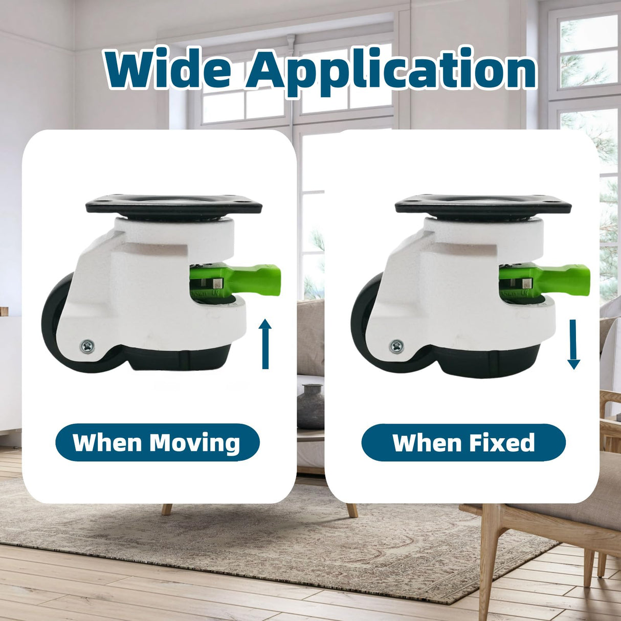 4 Pack Leveling Casters with Ratchet Handle, Adjustable Heavy Duty Casters, Retractable and 360 Degree Swivel Castors, Quiet and Floor-Friendly, for Workbench, Equipment, Swivel Castor Wheels (T60) LSWhee