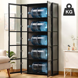 QOEUDD Display Cabinet with Acrylic Glass Door, 5 Tier Curio Display Case, Collectibles Toy Organizers Rack & Display Shelf, Kids Bookcase for Bedroom, Reading Nook, Toddler's Room, Bamboo QOEUDD