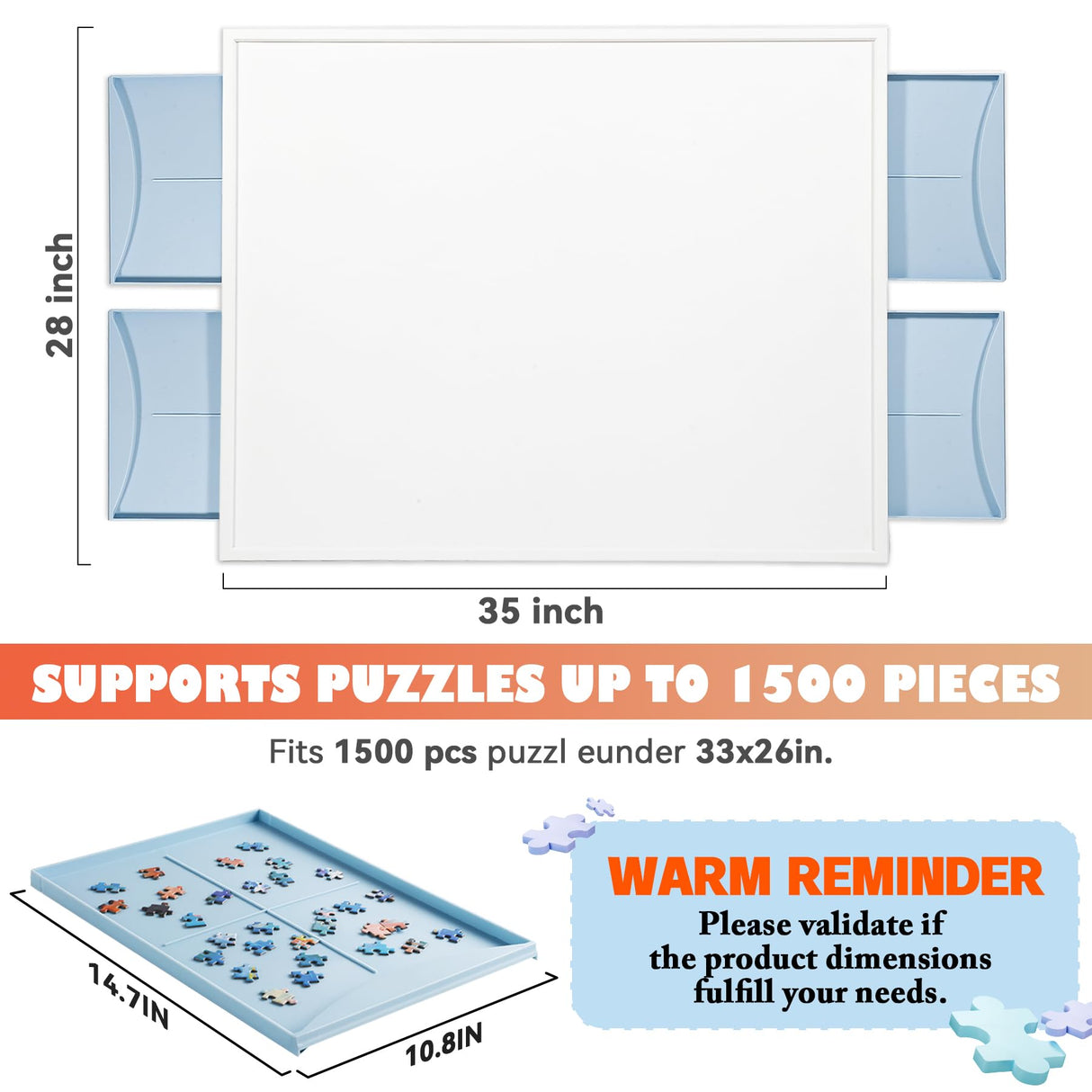 Calmbee 1500 Piece Plastic Puzzle Board with Drawers, 35”x 28” Portable Jigsaw Puzzle Table for Adults, Rotating Upgraded Lazy Susan Spinning Jigsaw Organizer Table,Durable ABS Frosted-Panel Calmbee