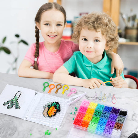QUEFE 5200pcs Fuse Beads Kit for Boys and Girls, 24 Colors 5mm Melting Beads Set Including Pegboards, Ironing Paper, Tweezers, Colorful Hooks for Birthday and Christmas Gift QUEFE