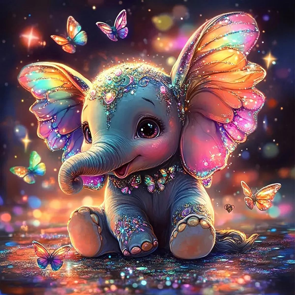 DIY Diamond Painting Kits for Adults, 5D Animal Elephant Diamond Art Kits for Beginners, Butterfly Round Diamonds Pictures Crafts, Full Drill Gem Art for Home Decor 12x12Inch wavaiov
