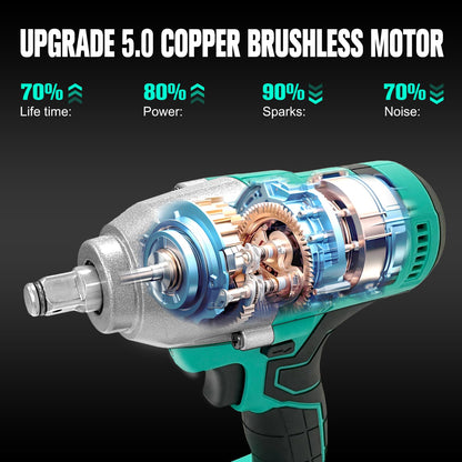 X-YEAH Cordless Impact Wrench - 1/2" Brushless Impact Gun, Max Torque 406 Ft-lbs(550N.m), with 21V 4.0Ah Li-ion Battery & Charger Kit in Case - Powerful and Portable - WoodArtSupply