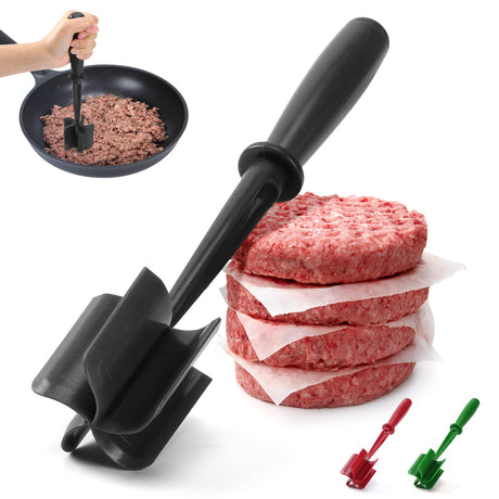 CUNSENR Premium Meat Chopper for Ground Beef - Heat Resistant Meat Masher - Kitchen Tools & Gadgets - Durable Ground Beef Smasher - Non Stick Hamburger Chopper - Cook Ground Meat with Ease(Black) CUNSENR