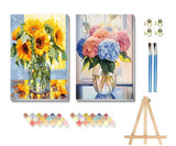 uuxsretaio 2 Pack Flower Paint by Numbers for Adults. Hydrangea and Sunflower Paint by Number on Canvas with Frame, DIY Flowers in a vase Oil Painting for Present Home Wall Decor 8X12 Inch uuxsretaio