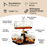 Whiskey Decanter Globe Set with 4 Etched Whiskey Glasses - for Liquor Scotch Bourbon Vodka, Gifts For Men - 1250ml Unique Ship Sails Set for Home Bar, Bourbon, Birthday Gift for Dad The Wine Savant