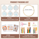 6 Sets Embroidery Kit for Beginners to Learn 28 Basic Embroidery Cross Stitch Practice Kit,DIY Hand Embroidery Kits Includes Stamped Flower Pattern, Hoop, Color Threads,Tools KintKita