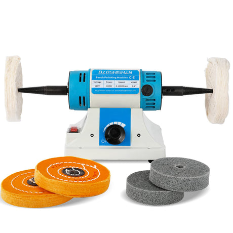 BAOSHISHAN Bench Buffer Jewelry Polisher, with 3 Types Polishing Wheels, Variable Speed Benchtop Polishing Buffing Machine for Jewelry, Wood, Metal, Lathe, Jade (With Wheels 110V) BAOSHISHAN