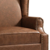 UIXE PU Leather High Back Accent Chair, Upholstered Armchair for Living Room, Retro Wingback Arm Chair Nailhead Trim Single Sofa Bedroom Reading Seat with Solid Wood Legs - Brown UIXE