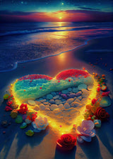 KINPLUB Heart Beach Diamond Painting Kits for Adults, 5D Sunset Diamond Art Kits for Beginners, DIY Full Drill Seaside Paint with Round Diamond Dots, Home Wall Decor 12 x 16 Inch KINPLUB