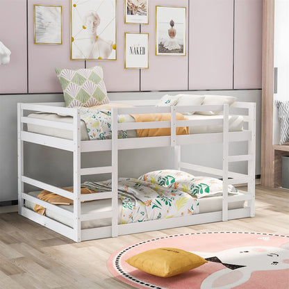 Bellemave Low Profile Full Over Full Bunk Bed Frame with Ladder for Kids and Teens, White - WoodArtSupply