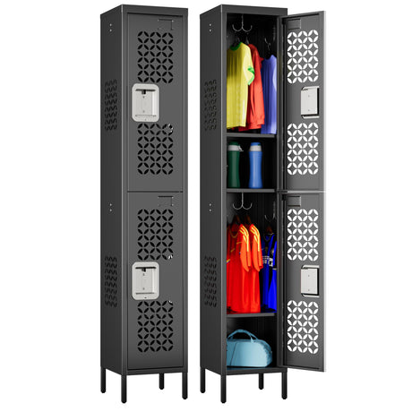 SUPEER 2 Doors Metal Locker with Adjustable Shelves and 6 Hooks,Metal Lockers for Employees for Gym,School,Office,Home,Garage,Assembly Required,Black SUPEER