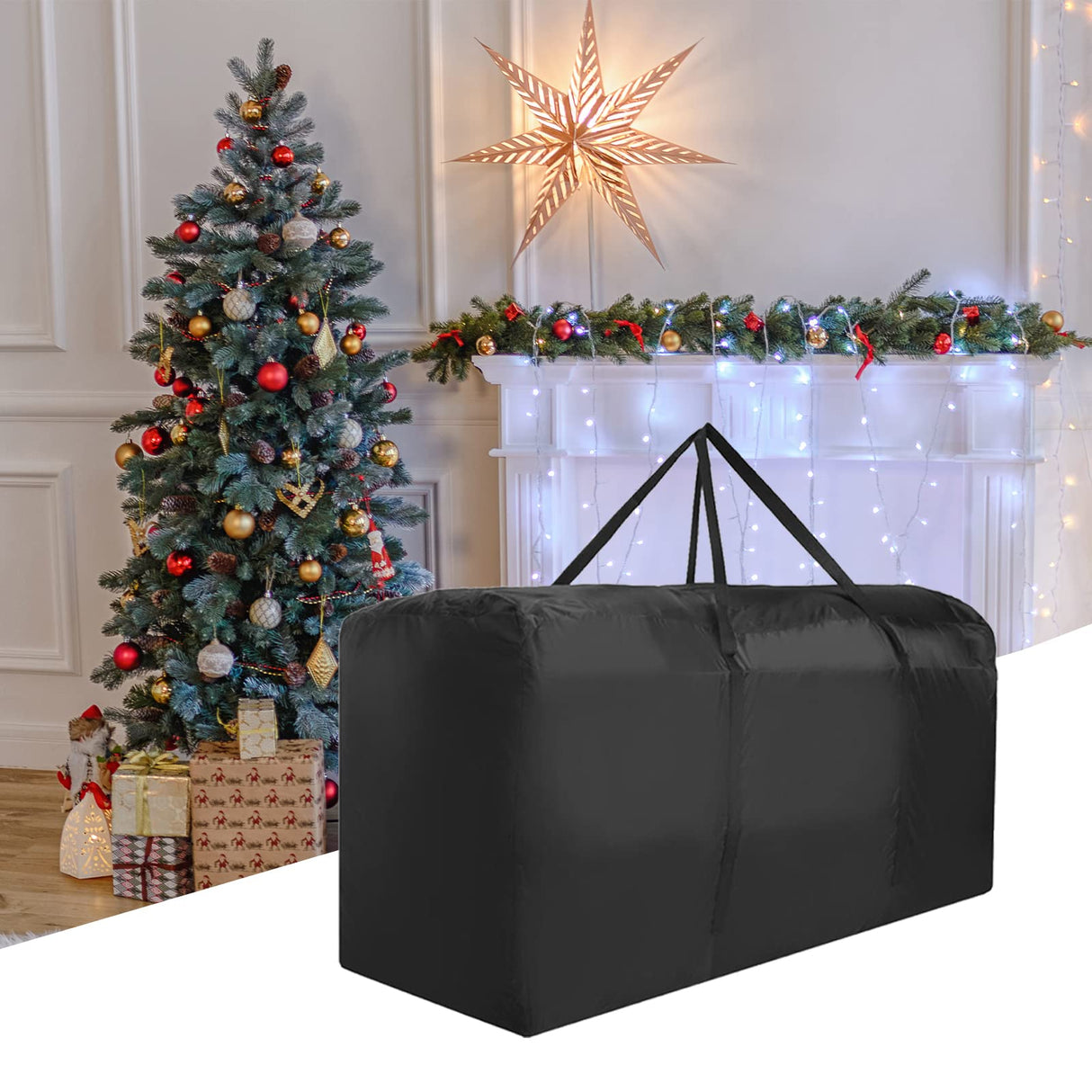 DNIEBW Christmas Tree Storage Bag,Tree Storage Bag 12ft Artificial Disassembled Trees,Heavy Duty Xmas Holiday Tree Bag with Durable Handles & Dual Zipper (Black 68x30x20in) DNIEBW
