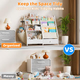 HAVLOTII Kids Bookshelf and Toy Storage - Kids Book Shelf for Kids Rooms, Toddler Bookshelf Baby Bookcase for Nursery, Montessori Toy Organizer, White HAVLOTII