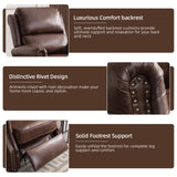 IOMOR Push Back Recliner Chair Faux Leather Lounge Armchair with Rivet Decoration Wingback Single Sofa Chair with Padded Seat Solid Wood Legs for Living Room, Comfy Upholstered, Red Brown IOMOR