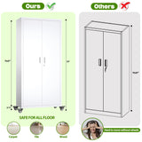 Aobabo 73''H Garage Storage Cabinet with Wheels,Office Storage Cabinet with Lock,Steel Cabinet with 2 Doors and 4 Adjustable Shelves for Garage Office,Required-Assembly White Aobabo