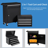 SumKea Wheels, Box, 5 Drawer Rolling Tool Chest and 2 Lockers, Detachable Storage Cabinet, for Garage Warehouse Workshop, Black SumKea