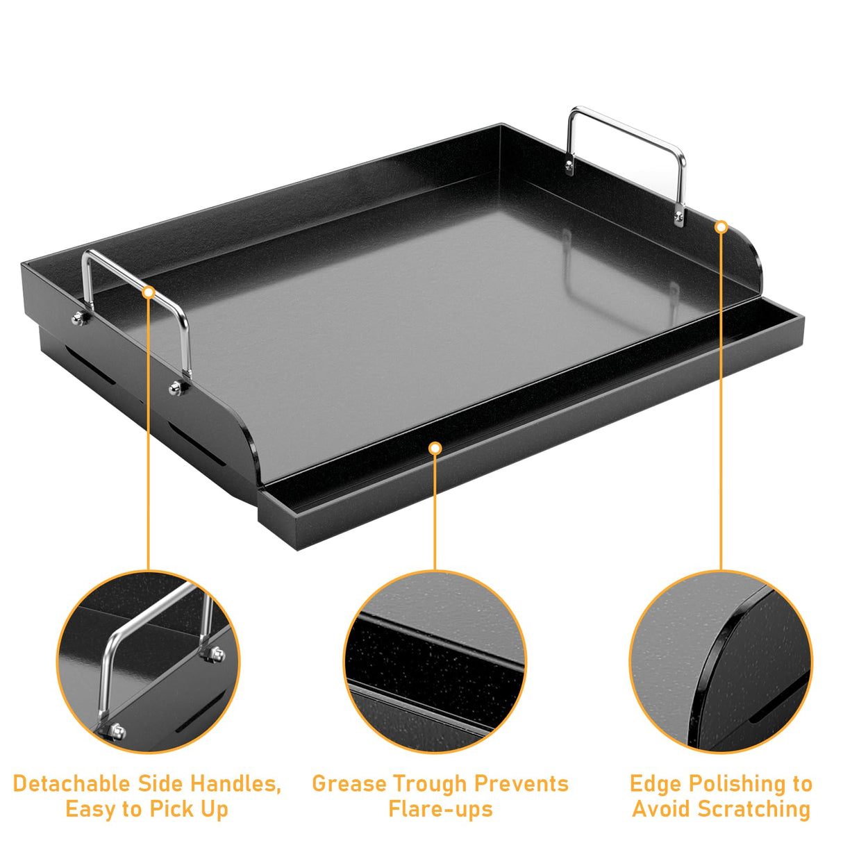 Utheer 17" x 13" Nano-Ceramic Nonstick Griddle for Gas & Charcoal Grills – Universal Flat Top Griddle with Grease Groove/Reinforced Ridges/High Sidewalls, Perfect for Healthy Cooking,Parties & Camping Utheer