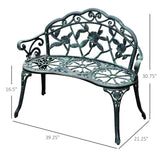 Outsunny Outdoor Bench, Cast Aluminum Outdoor Furniture, Metal Bench with Floral Rose Accent & Antique Finish, Green Outsunny
