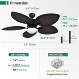 YITAHOME Tropical Ceiling Fan with LED Light and Remote, 52 Inch Outdoor Palm Leaf Fan for Patio with Memory Function, 5 Leaf Blades, Reversible DC Quiet Motor, for Porch, Farmhouse, Indoor, Brown YITAHOME