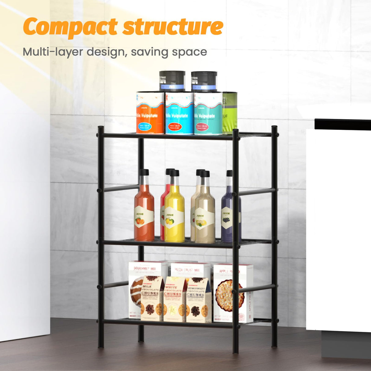 Abiglifty Storage Shelves, 3-Tier Metal Shelving, Wire Shelving with Adjustable Leveling Feet, Shelf Organizer for Bathroom, Closet, Garage Abiglifty