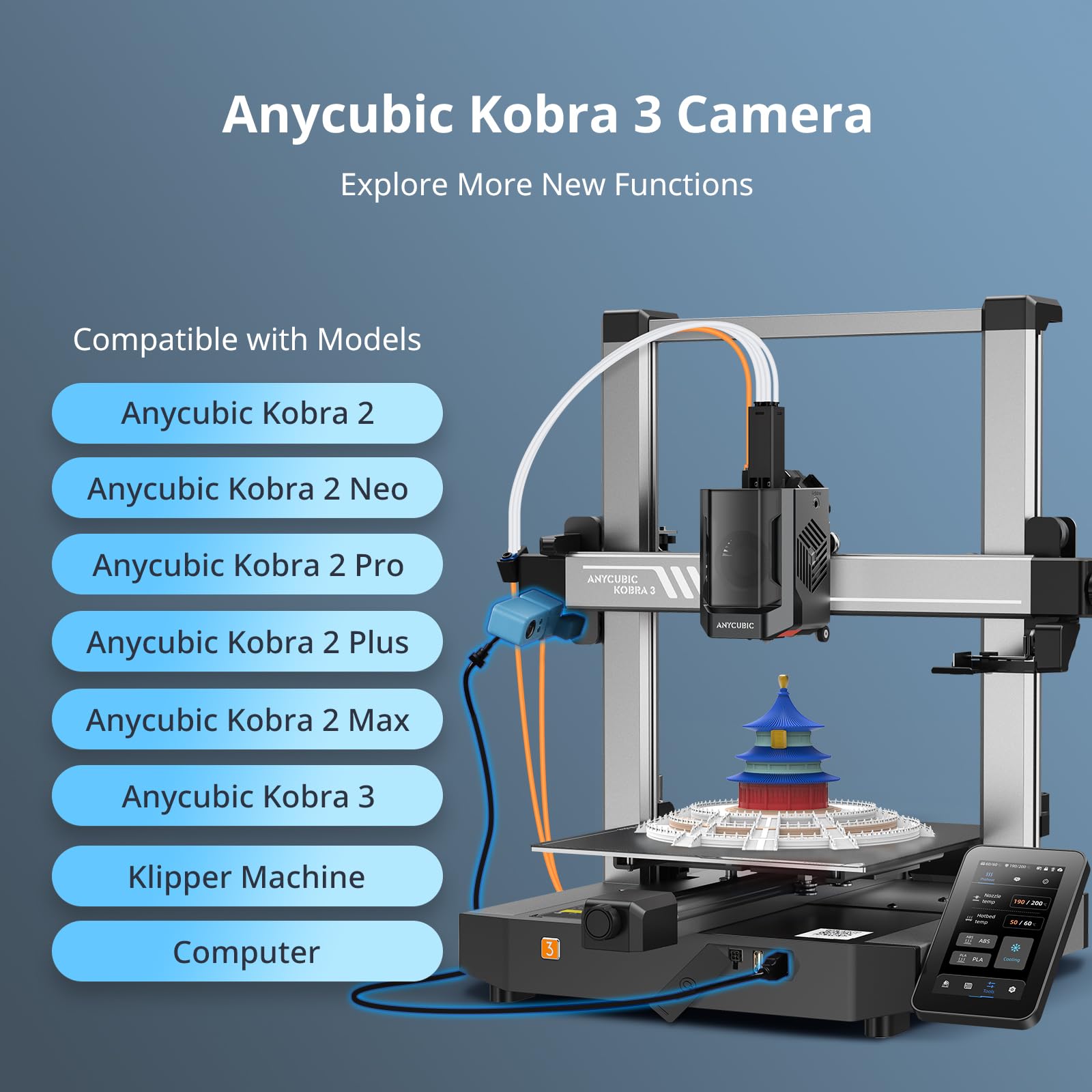 Anycubic Camera Kobra 3 3D Printer Camera, Remote and Real-Time Video Supervision, Ultra Clear Resolution, DIY Frame, Compatible with Anycubic Kobra 3/ Kobra 2 Series/Klipper Printer - WoodArtSupply