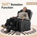 IPKIG Manual Swivel Rocker Recliner Chair with LED Lights, Side Pocket, Cup Holder, Dual-Use Pillow, Faux Leather Glider Rcking Chair Nursery for Living Room, Bedroom, Office, Black IPKIG