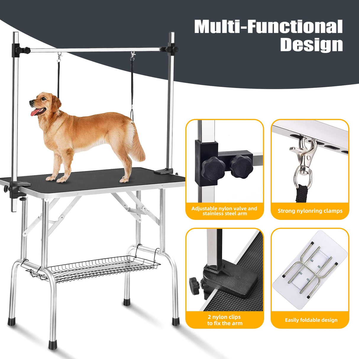 IRCPEN 42" Pet Grooming Table Collapsible Dog Grooming Table, Adjustable Height Dog Bathing Station, Portable Dog Grooming Table IRCPEN