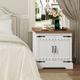 MAHANCRIS Farmhouse End Table with Charging Station, 24" Large Sofa Side Table, Wooded Square White Nightstand, Adjustable Storage Shelf, Rustic Bedside Table for Living Room, Bedroom, Walnut MAHANCRIS